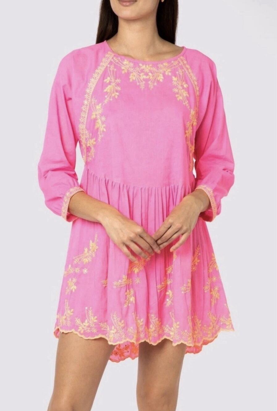 NWT Juliet Dunn Sugar Pink + Neon Peach Batwing Dress •3/Large• Tuckernuck $440